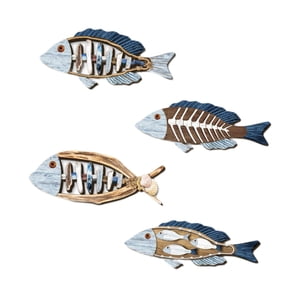 Magideal - 4 Piezas De Decoración De Pared Náutica Con Diseño De Peces, Adornos Artesanales De Madera Con Temática De Playa, Escultura De Pared Mediterránea Para