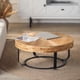 thumbnail image 2 of Modern Round Coffee Table Wooden Carving Pattern Coffee Table with Metal Legs for Living Room Reception Room Office ,Black, 2 of 3