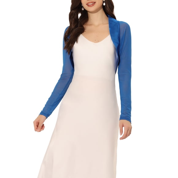 INSPIRE CHIC Chaquetas de Satén para Mujer para Vestido de Noche Chaqueta de Malla Abierta Elegante Bolero de Boda XS Azul Real