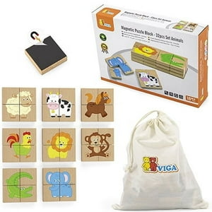 Viga - Juguete Madera Puzzles Magneticos Block Animales 32 Pz