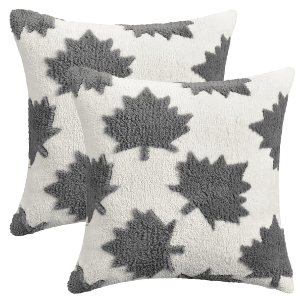 REGALWOVEN Paquete de 2 Fundas de Cojín Decorativas de Jacquard de Hoja de Arce Fundas de Almohada Suaves para Sofá Sala de Estar Gris 18" x 18"