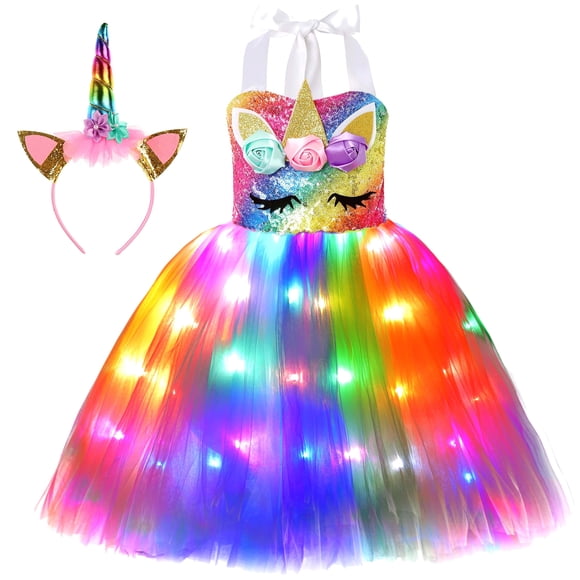 Disfraz Soyoekbt con forma de unicornio, con iluminación LED, princesa, tutú, vestido para niña