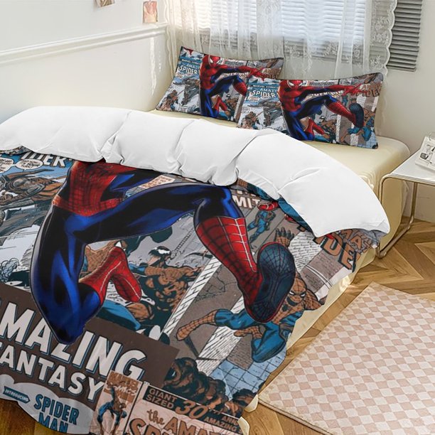Spider-Man 3-Piece Twin Bed Set - Includes 1 Single Quilt And 2 Pillow Cases Bedding - Fade Resistant Microfiber - Spider