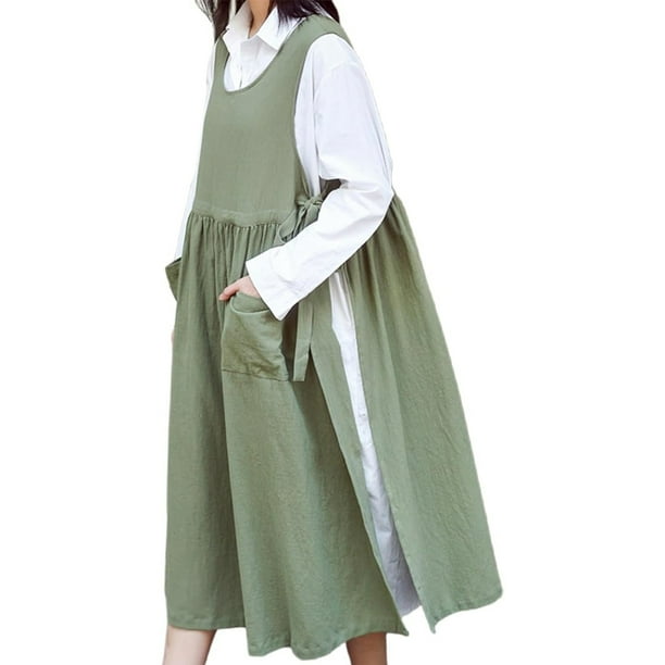 Delantal de talla grande para mujer con 2 bolsillos, estilo japonés, ideal para pintar, limpiar y cocinar.