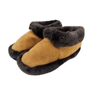 Rou - Pantufla De Lana Natural Y Reno Café Claro
