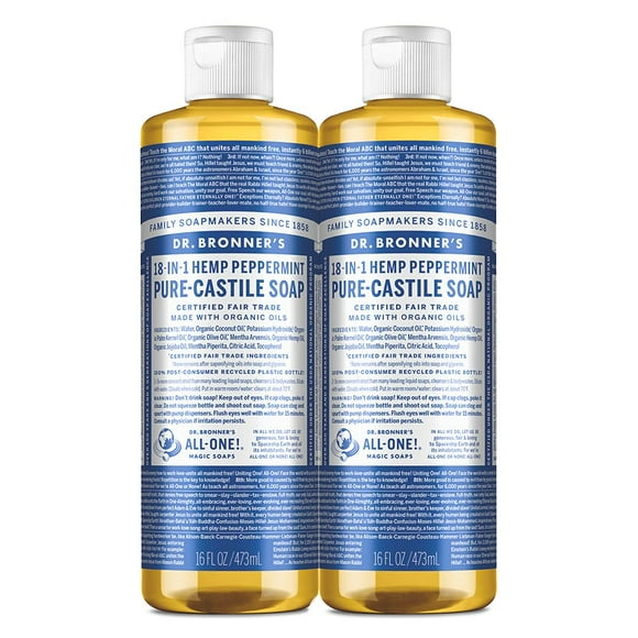 Jabón líquido Dr. Bronner's Pure-Castile Peppermint, 473 ml, paquete de 2