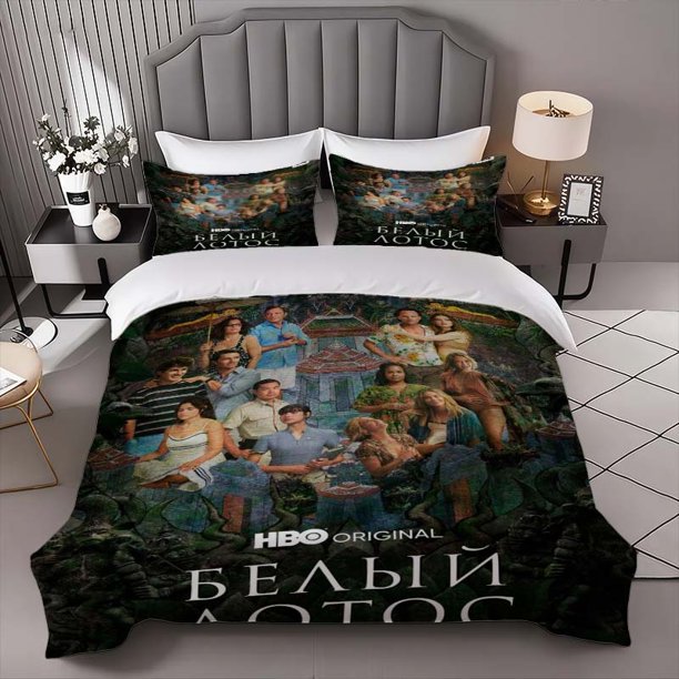 White for Lotus Poster Themed Bedding Set Soft and Comfortable for All Seasons Ideal for Home and Bedroom Decor