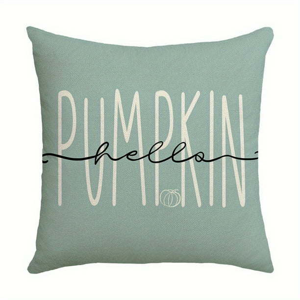 1PC Hello Pumpkin Give Thanks Throw Pillow Cover 17.7x17.7in, Fall Autumn Thanksgiving Eucalyptus Leaves Harvest Decoration For Home