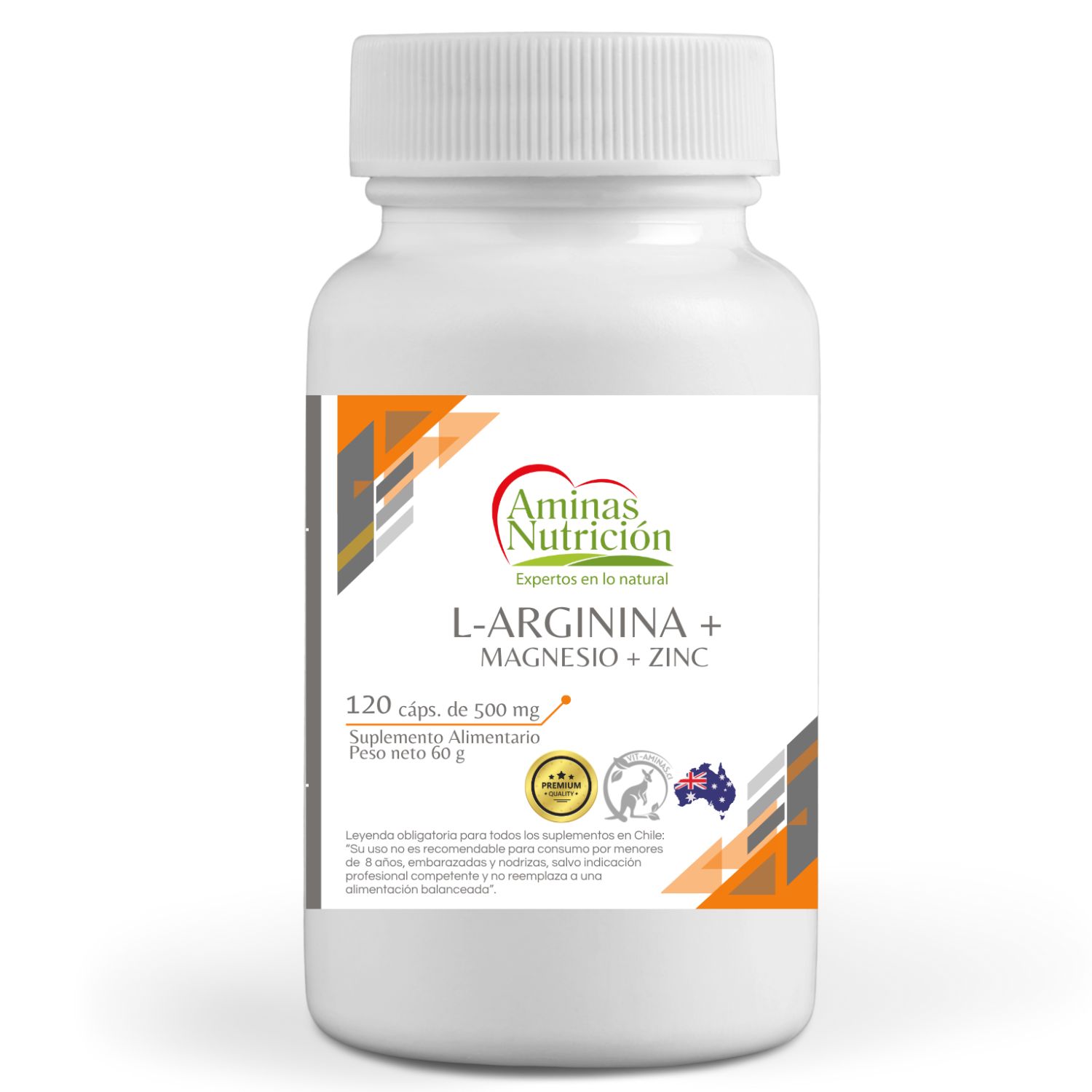 Aminas Nutrición - L-Arginina + Magnesio + Zinc 120 Cápsulas 500 Mg