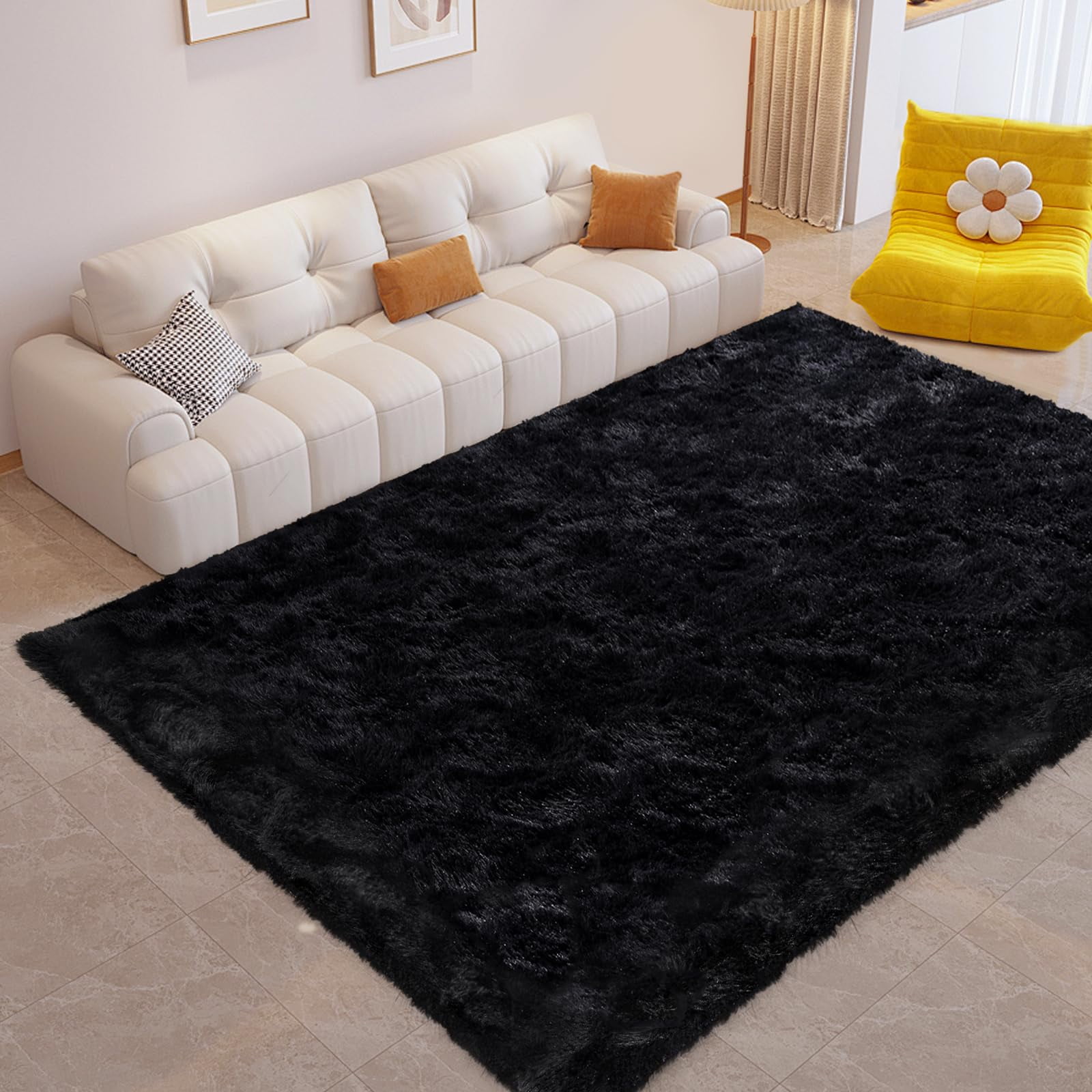 Finrèc Home - Alfombra Finrèc Soft Black Para Dormitorio Y Sala De Estar, 120 X 180 Cm