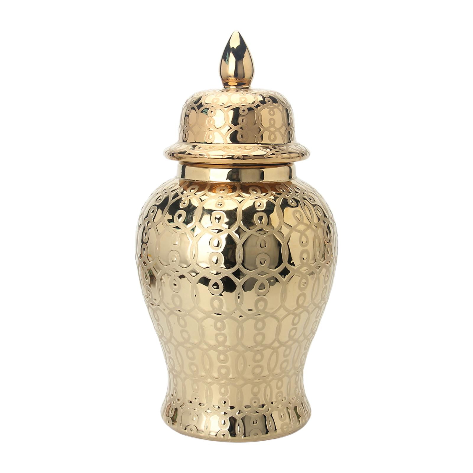 Magideal - Tarro De Jengibre De Cerámica, Jarrón De Cerámica Con Tapa, Tarro De Jengibre De Pieza Central, Jarrones De Decoración De Arreglos Florales, Macetas Dorado