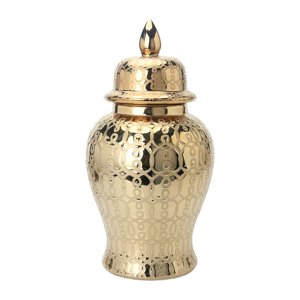 Magideal - Tarro De Jengibre De Cerámica, Jarrón De Cerámica Con Tapa, Tarro De Jengibre De Pieza Central, Jarrones De Decoración De Arreglos Florales, Macetas Dorado