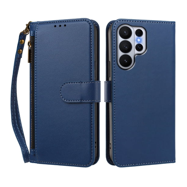 Funda Tipo Billetera para samsung galaxy S26 Ultra con Soporte y Bolsillo con Cierre Azul profundo
