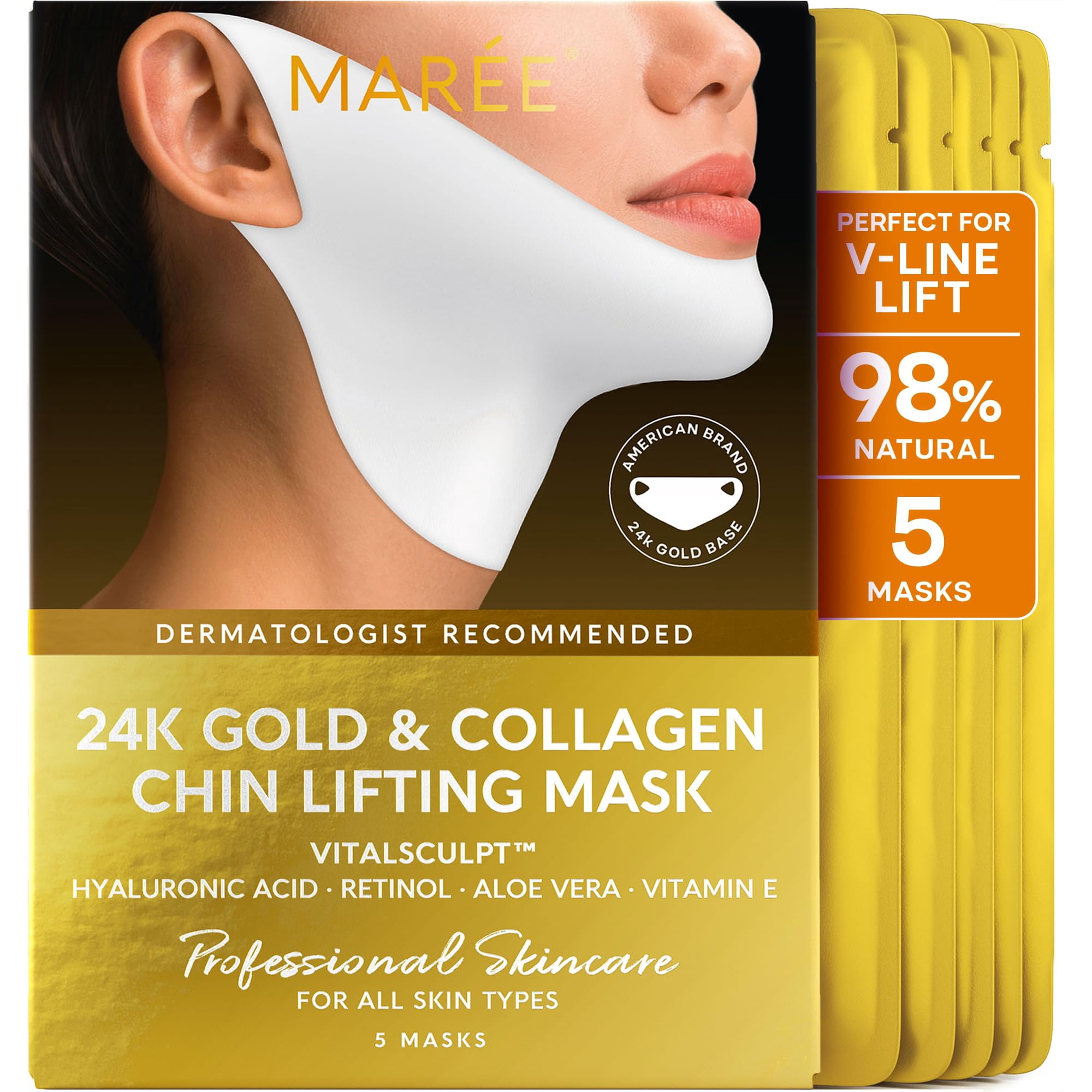 Mascarilla Elevadora V Line Maree De Oro De 24 Quilates Con Retinol Y Ácido Hialurónico