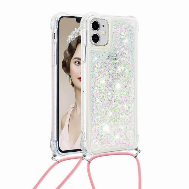 Funda FOXDOCK para iPhone 11 con Cuerda Ajustable, Brillo Líquido, Protección Antigolpes y Lente – Ideal para Regalo