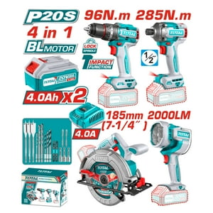 Kit 20V Inalámbrico Taladro, Atornillador, Sierra Circular, Linterna, Baterías Y Cargador Total