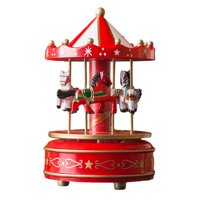 Magideal - Caja Musical De Madera, Artesanía Navideña, Decoración, Exhibición Navideña, Pintada A Mano, Decorativa, Giratoria Para Regalos De Año Nuevo, Versátil Rojo