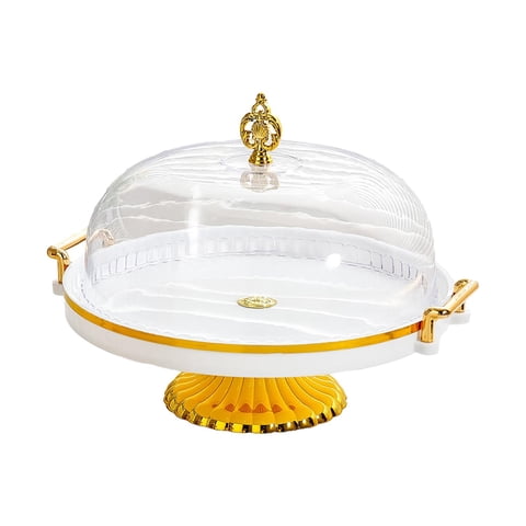 Magideal - Plato Decorativo De Cocina, Soporte De Exhibición De Repostería Con Pies, Soporte Para Ensaladera Y Pastel, Plato Para Servir En El Desierto Para Gall Blanco Con Tapa