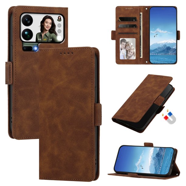 Funda Billetera Delgada para Xiaomi 17 Pro Max con Ranuras y Soporte Marrón