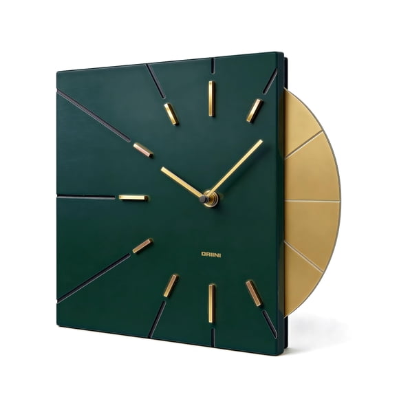 Reloj de pared Driini verde y dorado 36x30x4 cm con batería
