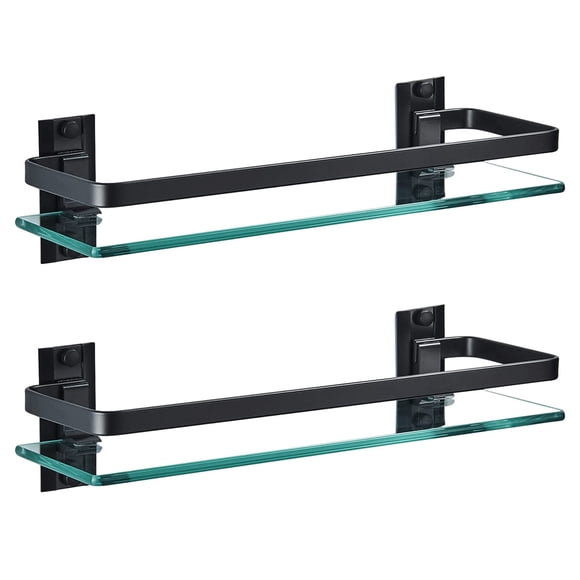 Estante de vidrio para baño AIJALY, vidrio templado de aluminio, 40 cm, negro