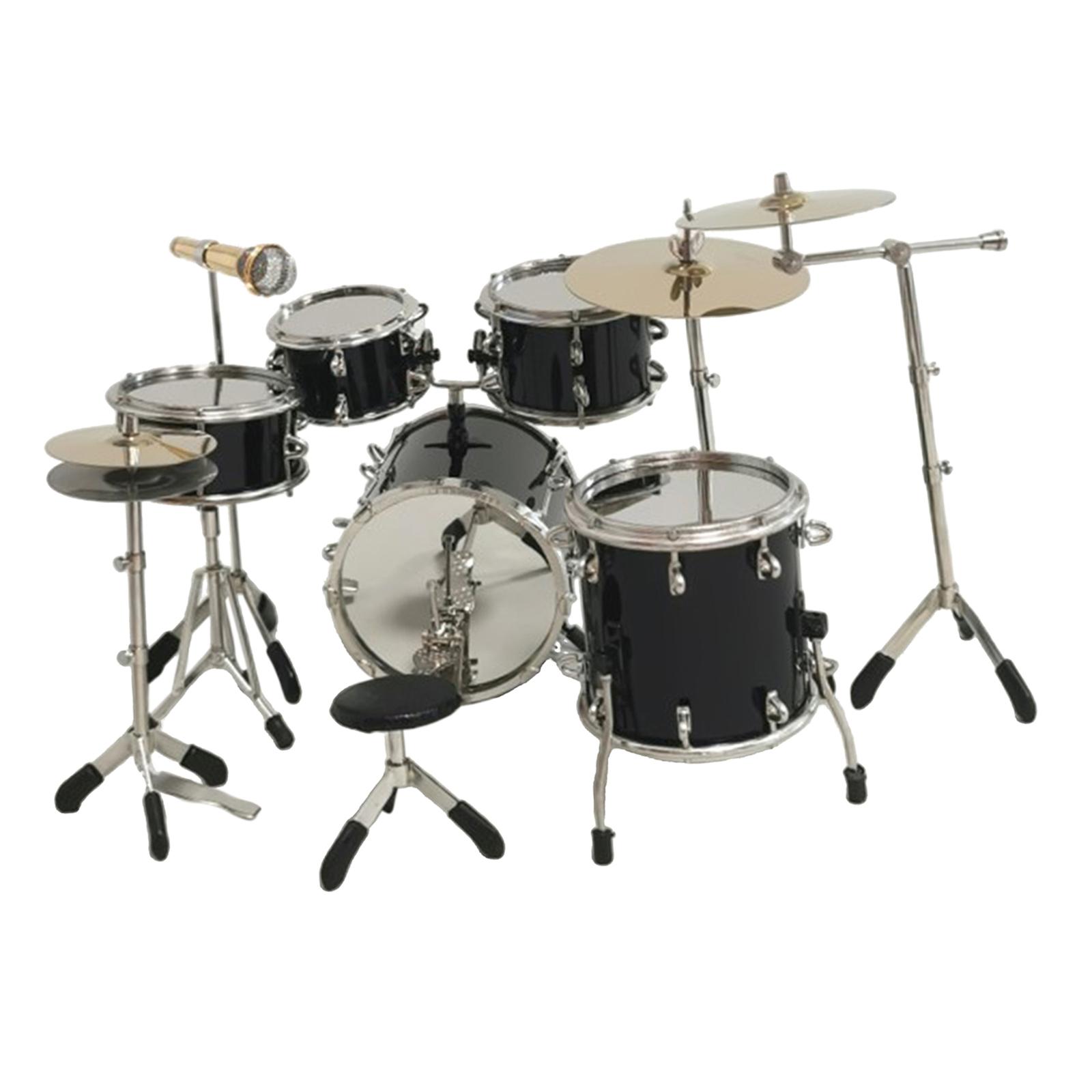Bothyi - Juego De Batería En Miniatura De 8 Piezas, Adorno De Casa De Muñecas Para Dormitorio, Sala De Estar, Negro