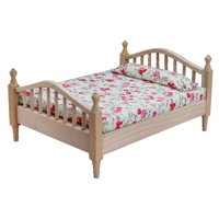 Magideal - Cama Doble De Estilo Europeo Para Casa De Muñecas 1/12 Con Accesorios De Decoración , Como Muestra La Imagen, 16X12.1X7.4Cm