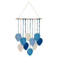 Magideal - Tapiz Tejido De Hojas De Macramé, Borla Colgante De Pared, Artesanía De Macramé, Adorno Hecho A Mano, Decoración De Pared, Borlas De Hojas Para Sala , Azul