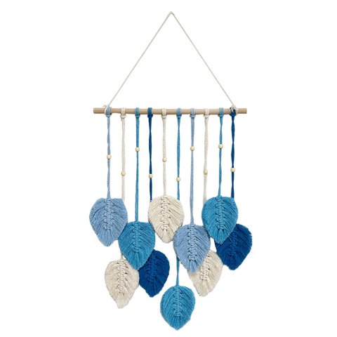 Magideal - Tapiz Tejido De Hojas De Macramé, Borla Colgante De Pared, Artesanía De Macramé, Adorno Hecho A Mano, Decoración De Pared, Borlas De Hojas Para Sala , Azul