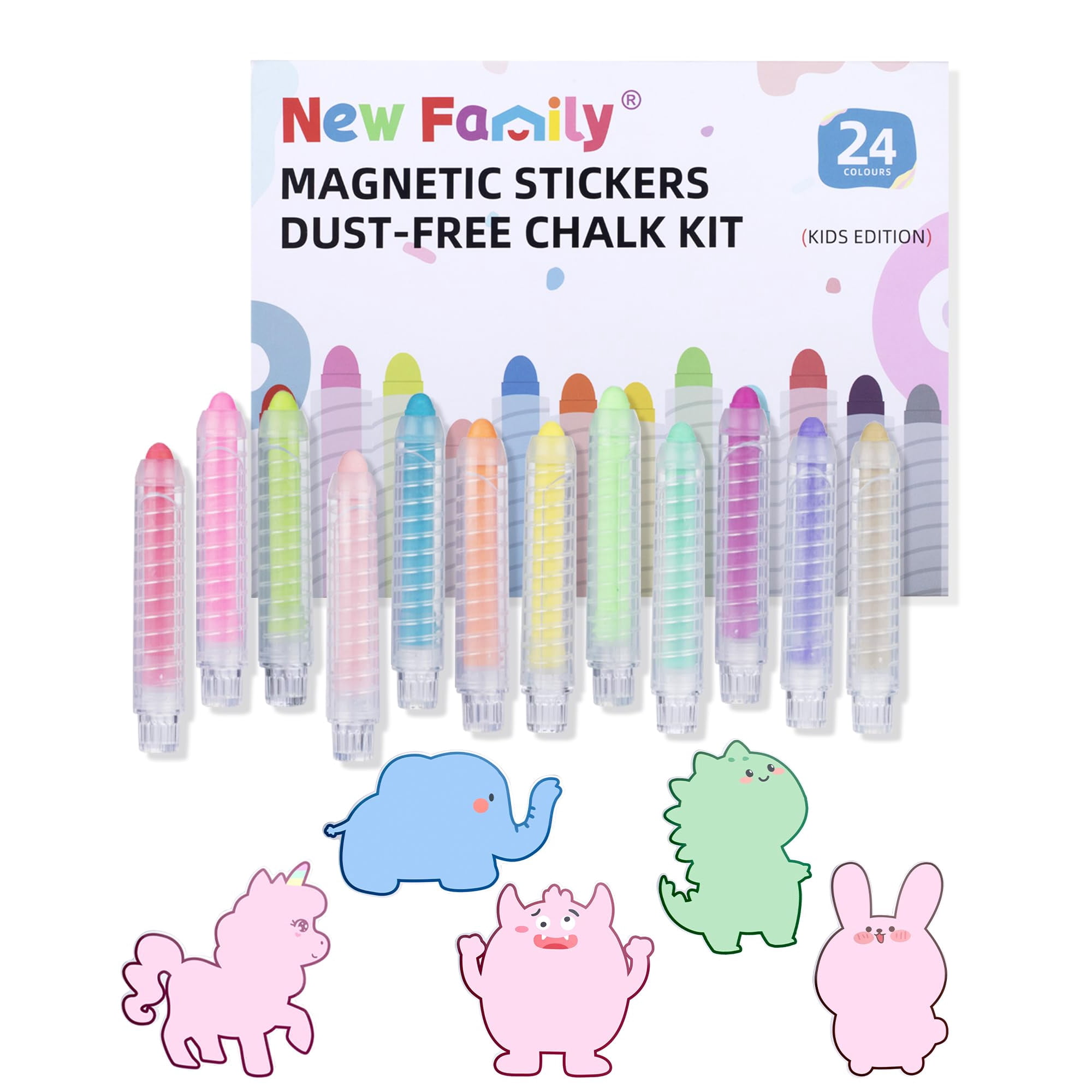 Juego De Tizas Newfamily Kids Art, 24 Colores Con Pizarra Magnética