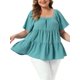 thumbnail image 1 of Agnes Orinda Blusas de Verano Casual Babydoll de Talla Grande para Mujeres con Cuello Cuadrado Texturizado, Manga Corta, Estilo Flowy, Peplum, para Escuela, Universidad y Pascua 1X Azul Lago, 1 of 6