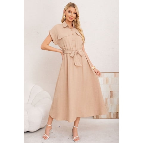 Likeshop - Maxi Vestido Largo Mujer Tela Tipo Jeans Con Mangas Premium 3373