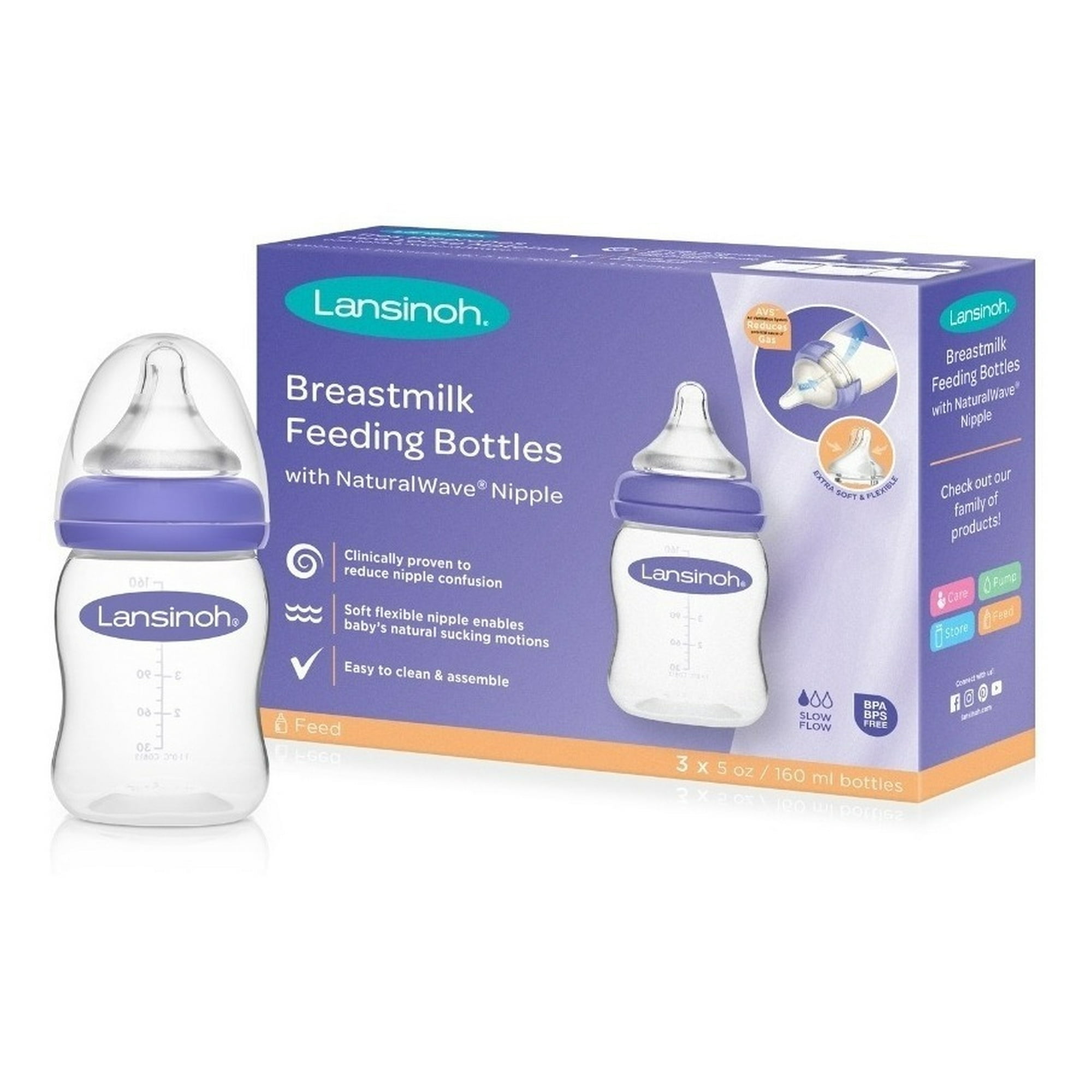 Lansinoh - Pack 3 Unid. Mamadera Natural Wave 160 Ml