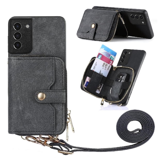 Funda Tipo Cartera con Correa Cruzada para Samsung Galaxy S21 Protección Contra Golpes Negro