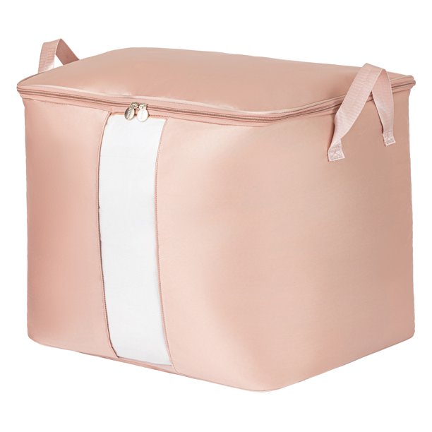 REGALWOVEN 1 Paquete de Almacenamiento de Ropa, Bolsa de Almacenamiento con Ventana, Bolsa de Mudanza para Edredón, Organizadores de Armario y Almacenamiento con Asas Rosa 15*11.8*11.8in