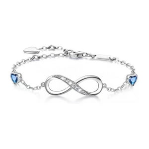 Luminara - Pulsera Brazalete Plata Esterlina S925 Corazones Infinito Plateado Talla Única