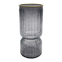 Fliperex - Florero Decorativo De Vidrio Con Diseño Borde Dorado Gris