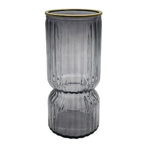 Fliperex - Florero Decorativo De Vidrio Con Diseño Borde Dorado Gris Gris