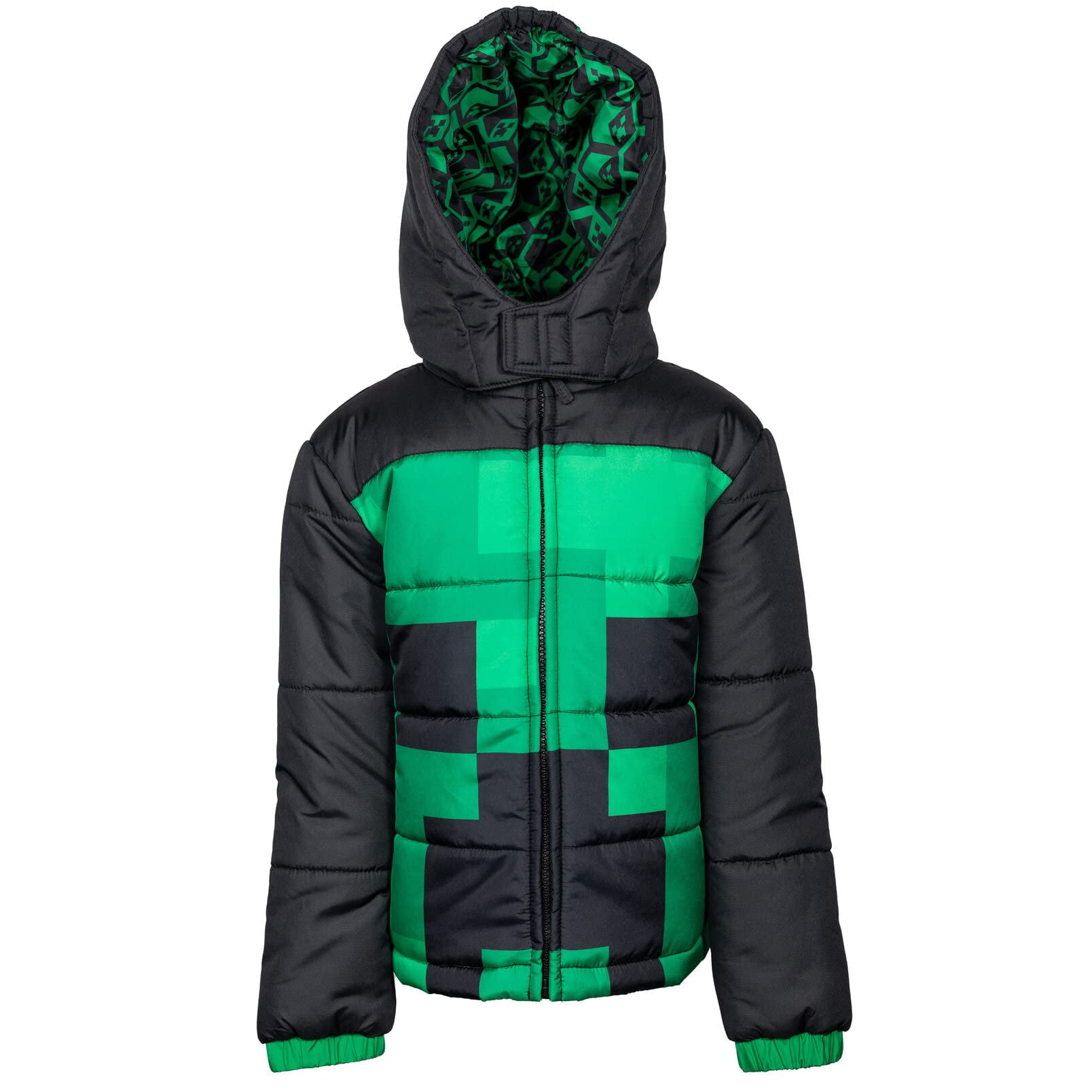 Chaqueta Acolchada De Invierno Con Cierre Y Capucha Para Niño Minecraft Creeper