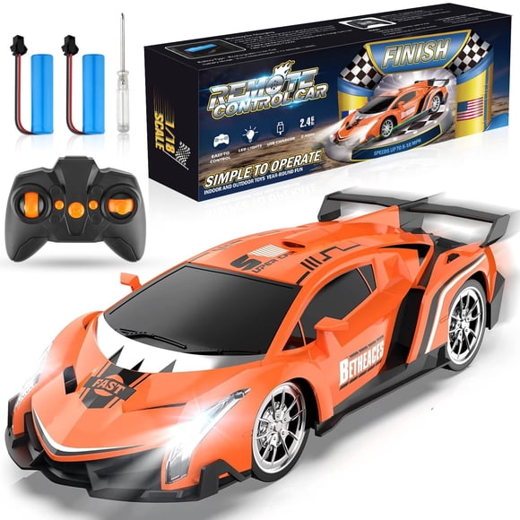 Coche con mando a distancia Growsland, regalo de Navidad, 1/18, eléctrico, naranja