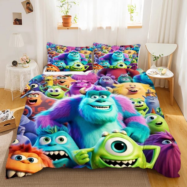 v1506 Bed Sheets bedding Monster Power Company Bedding Set Cartoon Kids Duvet Cover Sets Pillowcase /PCS Room Decoration Children Gift 3-Piece Bedding Set (1 Duvet Cover + 2 Pillow Shams) Bed Sheets j