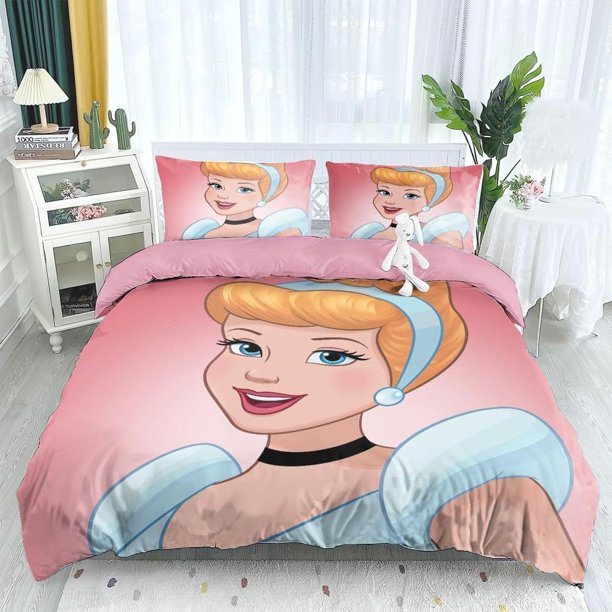 Princess Cartoon Series Girl 3-Pcs Bed Duvet Cover Set Microfiber Bedding Sets for Girls Kids