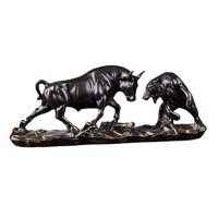 Magideal - Estatua De Oso Y Toro, Figura De Toros, Adorno De Recolección Decoración Moderna De La Casa Escultura De Animales Esculturas De Ganado Para Estantes, Cobre 28X8X11.5Cm