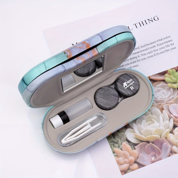 1pc Leather Double Eyeglass & Contact Lens Case - Perfect for Travel, Home, and Storage!