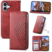 Funda Flip Foxdock Para Iphone 16 , Estilo Billetera Con Diseño Rombo, Correa De Mano Y Soporte, Uso Diario