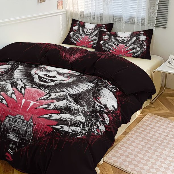 Pennywise Print Bedding Set Pattern Duvet Cove Set 3 Pieces 1 Quilt Cover And 2 Pillowcases for Women Men Teens