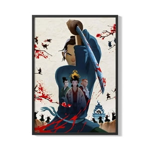 Creango - Cuadro Poster Enmarcado Samurai De Ojos Azules Decorativo