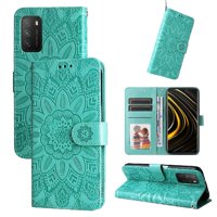 Funda Tipo Cartera Foxdock Para Xiaomi Poco M3 , Diseño Girasol En Relieve, Cuero Pu, Cierre Magnético, Soporte Y Tarjetero