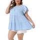 thumbnail image 4 of Agnes Orinda Blusa de Mujer Talla Grande de los Años 50 Cuadros Gingham Cuello Redondo Mangas Cortas Acampanadas Blusa de Verano Babydoll Tallas Grandes 2X Azul, 4 of 6