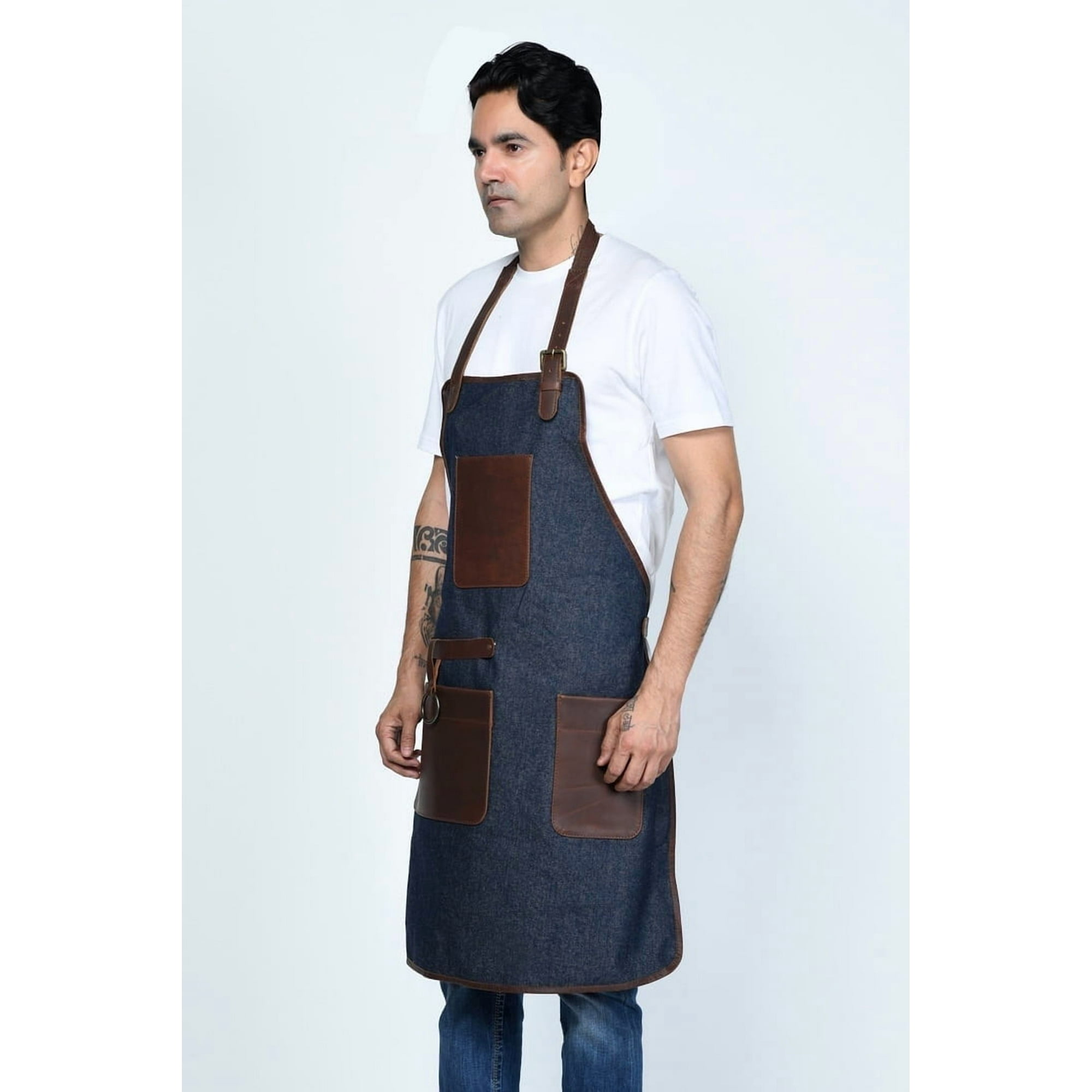 Delantal Sharo Cuero Natural Y Denim